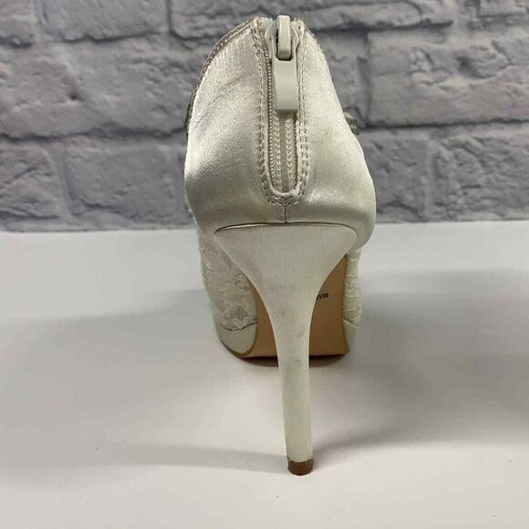 De Blossom YAEL-9 Heels Womens 8.5 White Lace Bedazzled Bling Peep Toe Wedding - Picture 4 of 9